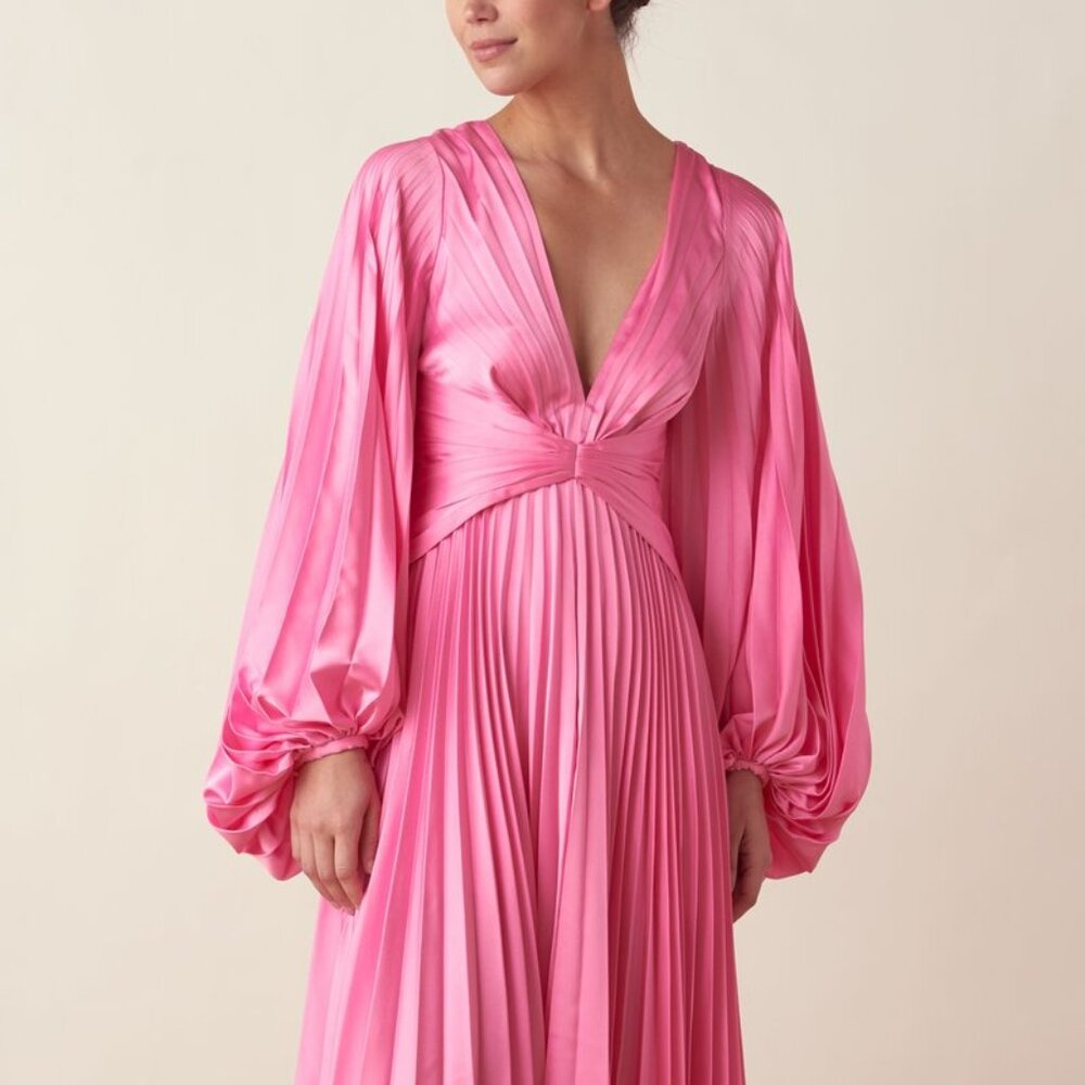 Acler Palms Long-Sleeve Pleated Midi Dress - Confetti